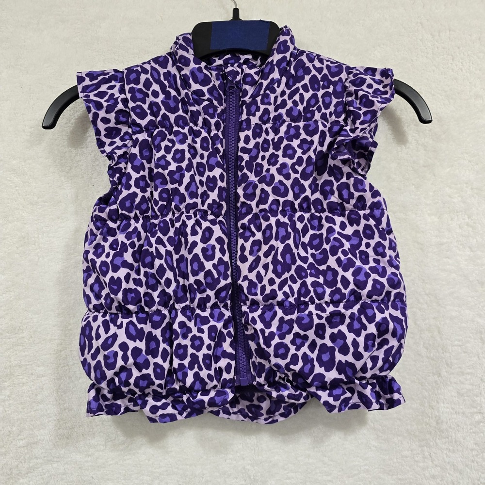 EST 1989 Place Puffer Jacket Vest Size 4T Girls Purple‎ Animal Print Open Zipper